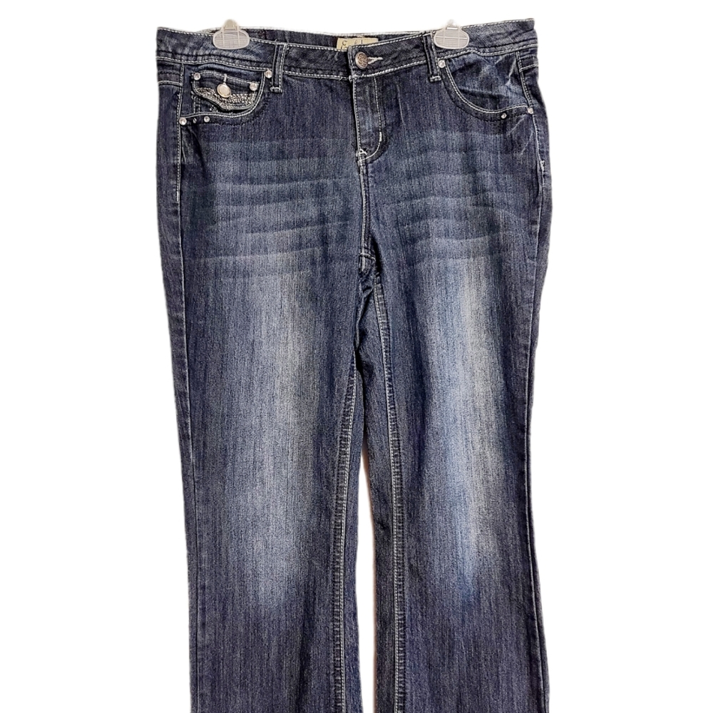 Earl Jean Women's 12P 28" inseam Dark Wash Embellished Pockets jeans